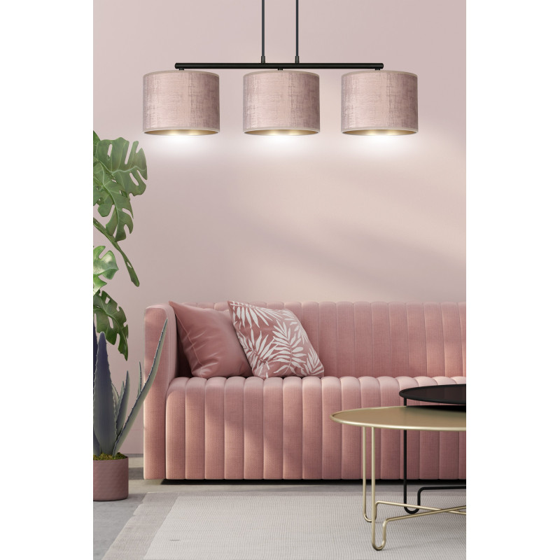 Suspension Design Hilde Métal 3 lampes Cylindres Roses Style Moderne 