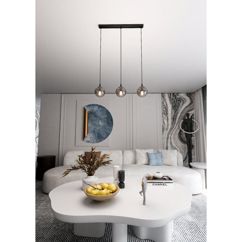 Suspension Design  Cosmo Métal 3 lampes Boules Argentées Style Chic 