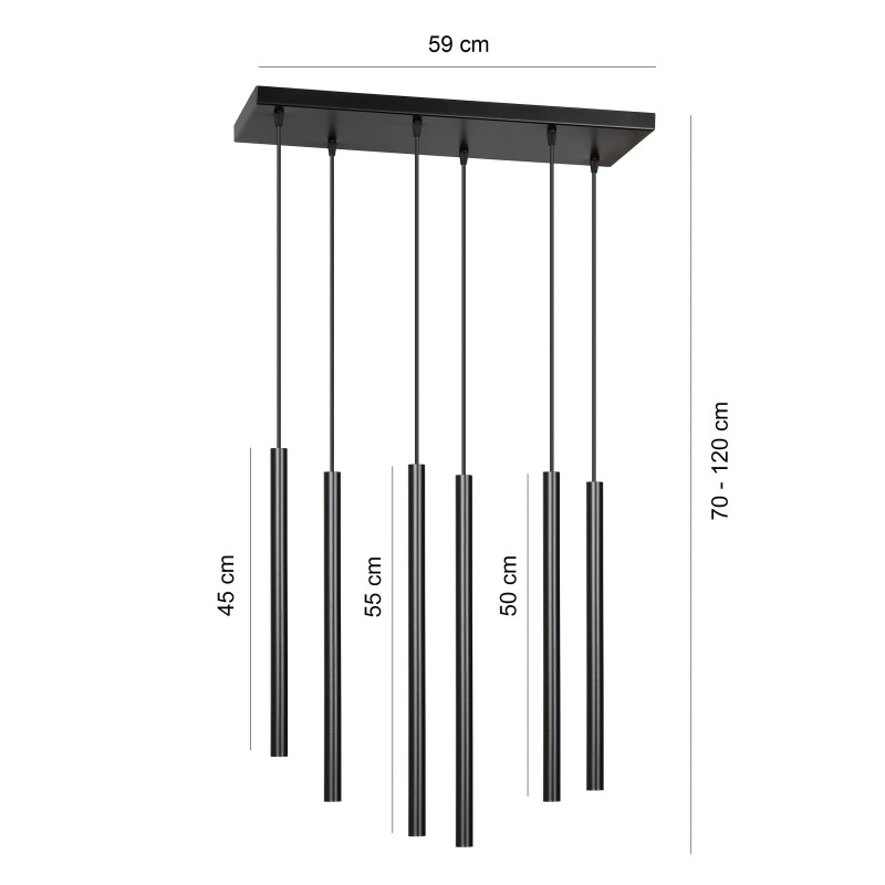 Plafonnier Design  Selter Métal 6 lampes Tubes Noires Style Minimaliste 