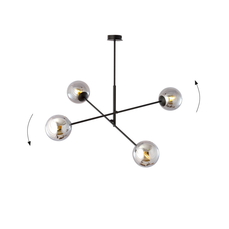 Suspension Design Linear Métal et Verre 4 lampes Boules Argentées Style Chic 