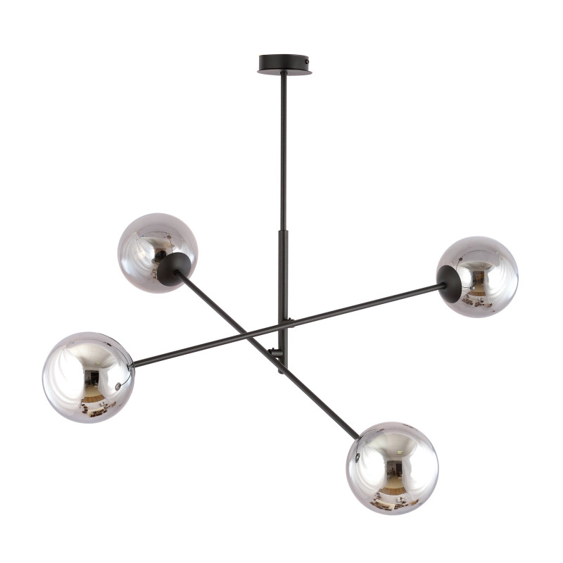 Suspension Design Linear Métal et Verre 4 lampes Boules Argentées Style Chic 