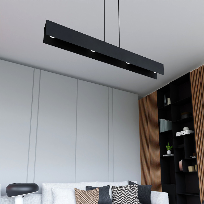 Suspension Design Gentor Métal 4 lampes Rectangles Noires Style Minimaliste 