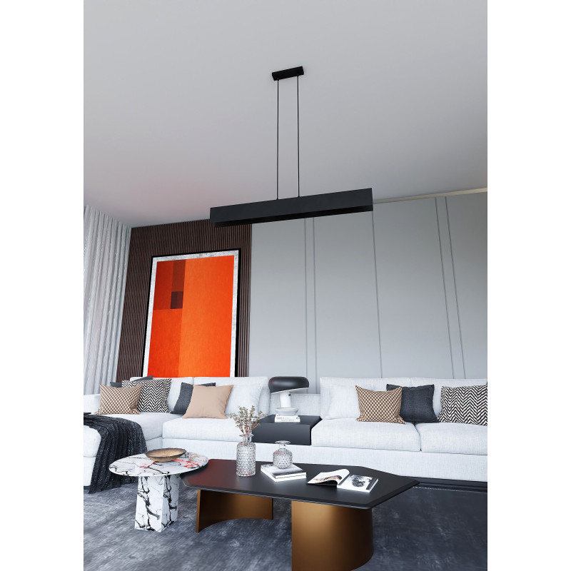 Suspension Design Gentor Métal 4 lampes Rectangles Noires Style Minimaliste 