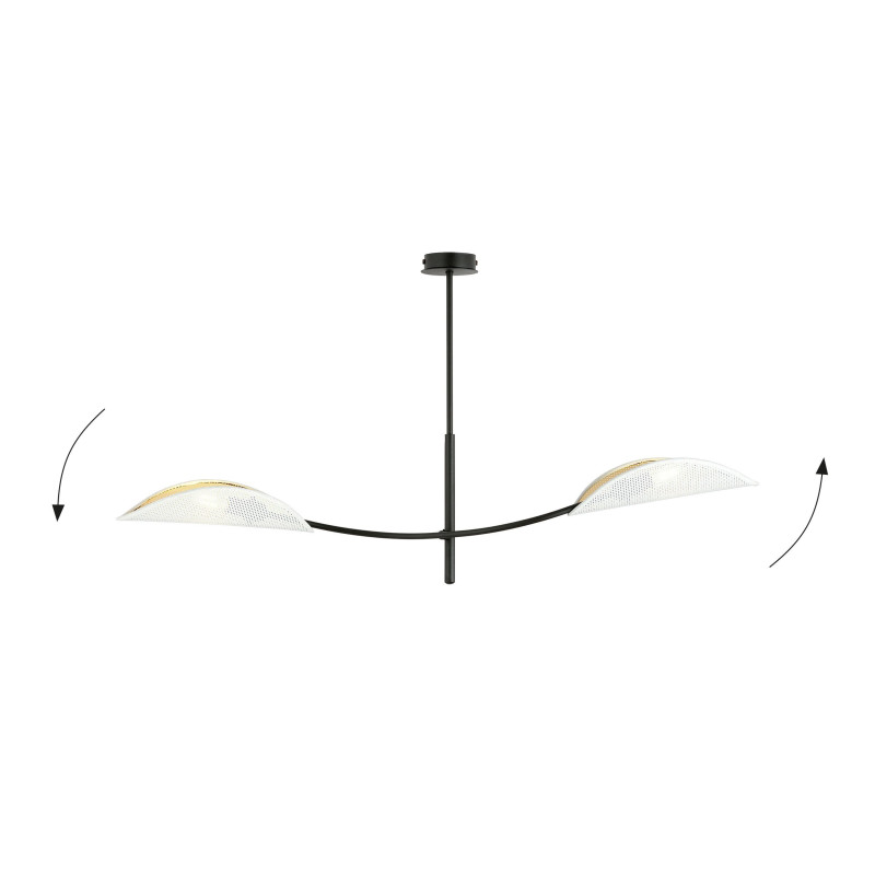 Plafonnier Design Lotus Métal 2 lampes Feuilles Blanches Style Ethnique 