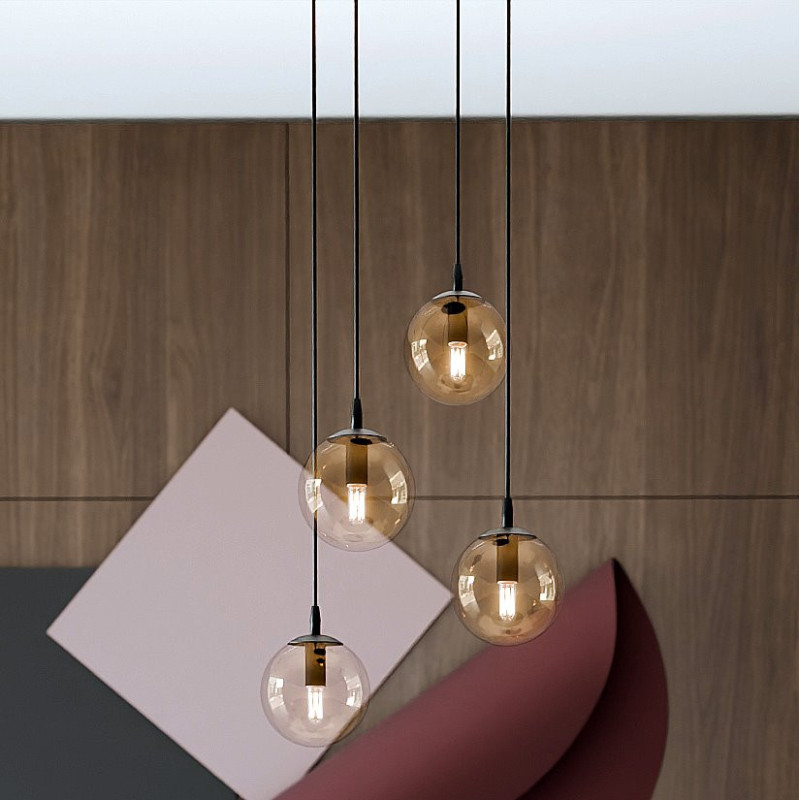 Suspension Design  Cosmo Métal 4 lampes Boules Ambrées Style Chic 