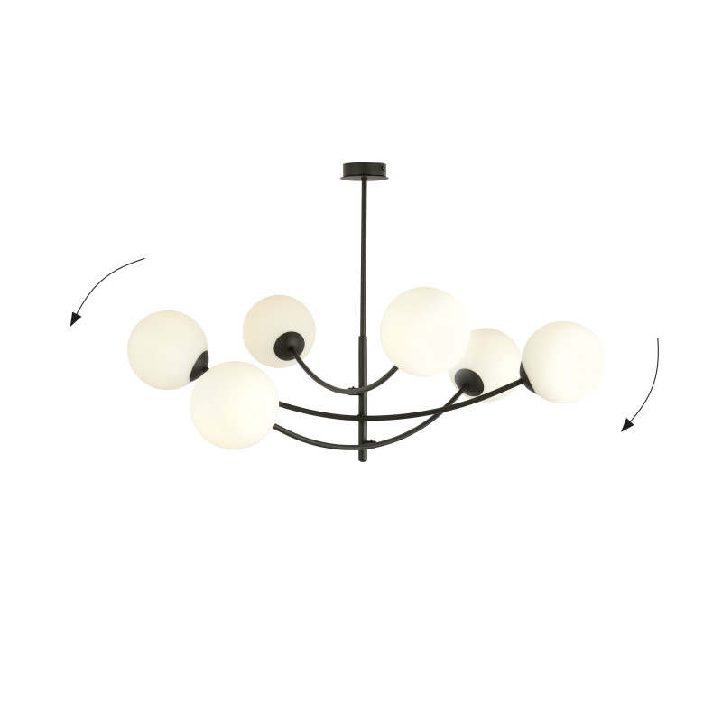 Plafonnier Design Hunter Métal 6 lampes Boules Blanches Style Chic 