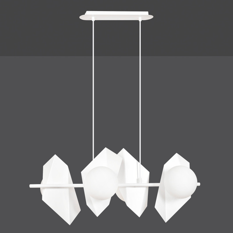 Suspension Design  Drifton Métal 4 lampes Boules Géométriques Blanches Style Moderne 