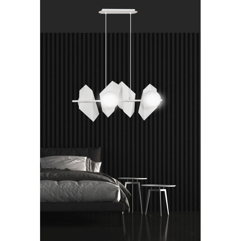 Suspension Design  Drifton Métal 4 lampes Boules Géométriques Blanches Style Moderne 