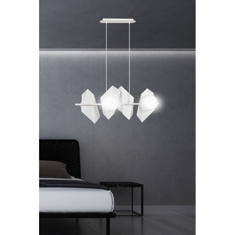 Suspension Design  Drifton Métal 4 lampes Boules Géométriques Blanches Style Moderne 