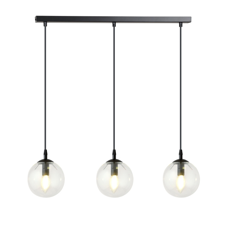 Suspension Design  Cosmo Métal 3 lampes Boules Transparentes Style Chic 