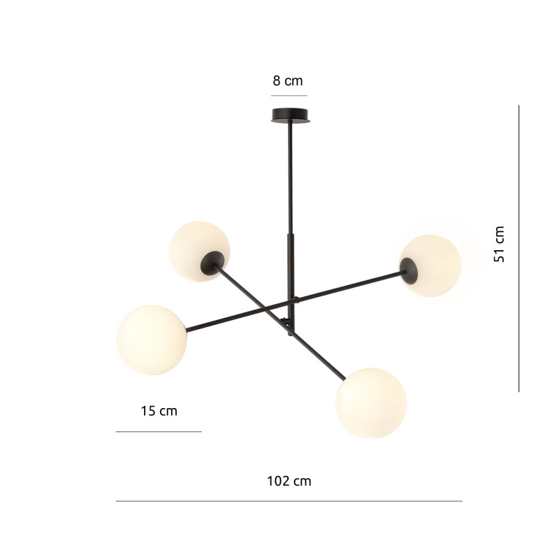 Suspension Design Linear Métal et Verre 4 lampes Boules Blanches Style Chic 