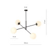 Suspension Design Linear Métal et Verre 4 lampes Boules Blanches Style Chic 