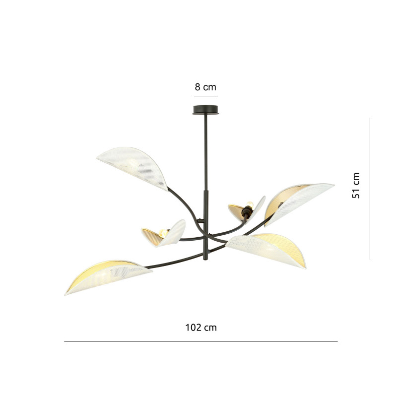 Plafonnier Design Lotus Métal 6 lampes Feuilles Blanches Style Ethnique 