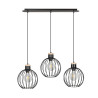 Suspension Design Barbade Métal et bois 3 lampes Rondes Cages Noires Style Moderne 