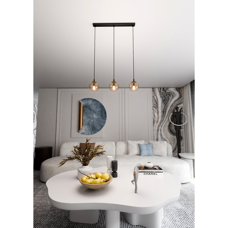 Suspension Design  Cosmo Métal 3 lampes Boules Ambrées Style Chic 