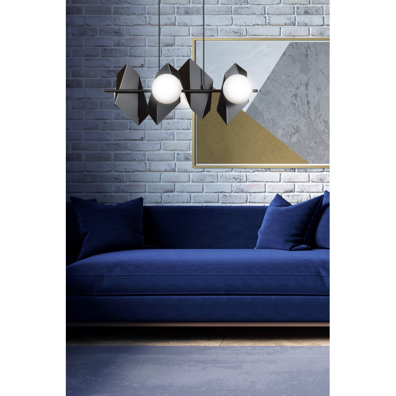 Suspension Design  Drifton Métal 4 lampes Boules Géométriques Blanches Style Moderne 