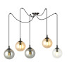 Suspension Design  Gigi Métal 5 lampes Boules Transparentes, Argentées et Ambrées Style Chic 