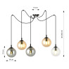 Suspension Design  Gigi Métal 5 lampes Boules Transparentes, Argentées et Ambrées Style Chic 