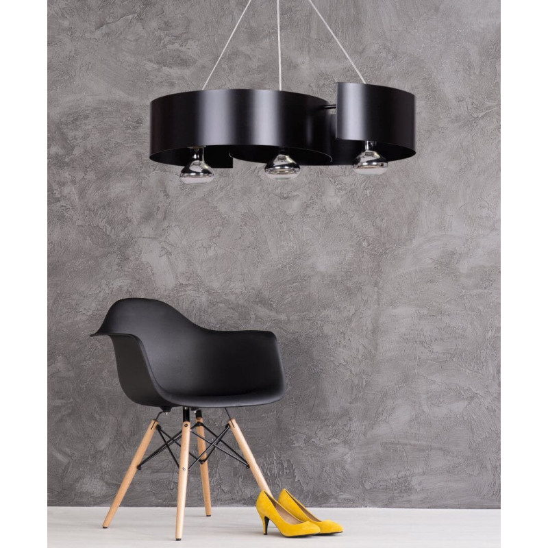 Suspension Design Vixon Métal 3 lampes Entrelacées Noires Style Moderne 