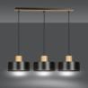 Suspension Design  Torin Métal et Bois 3 lampes Cylindres Noires Style Minimaliste 