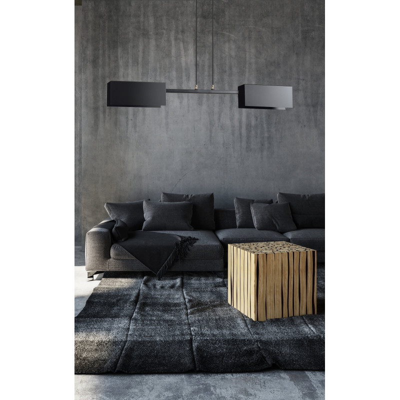 Suspension Design Tolos Métal 2 lampes Rectangles Déportées Noires Style Minimaliste 