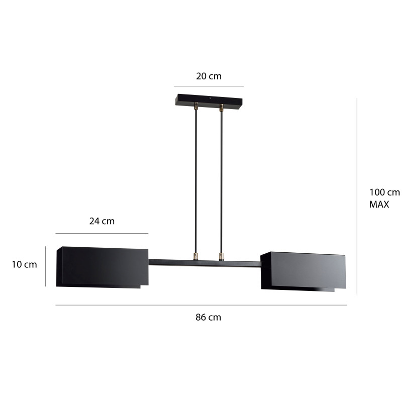 Suspension Design Tolos Métal 2 lampes Rectangles Déportées Noires Style Minimaliste 