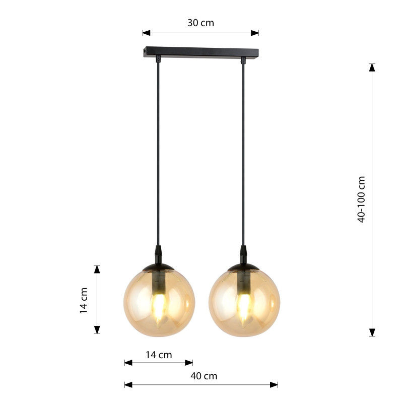 Suspension Design  Cosmo Métal 2 lampes Boules Ambrées Style Chic 