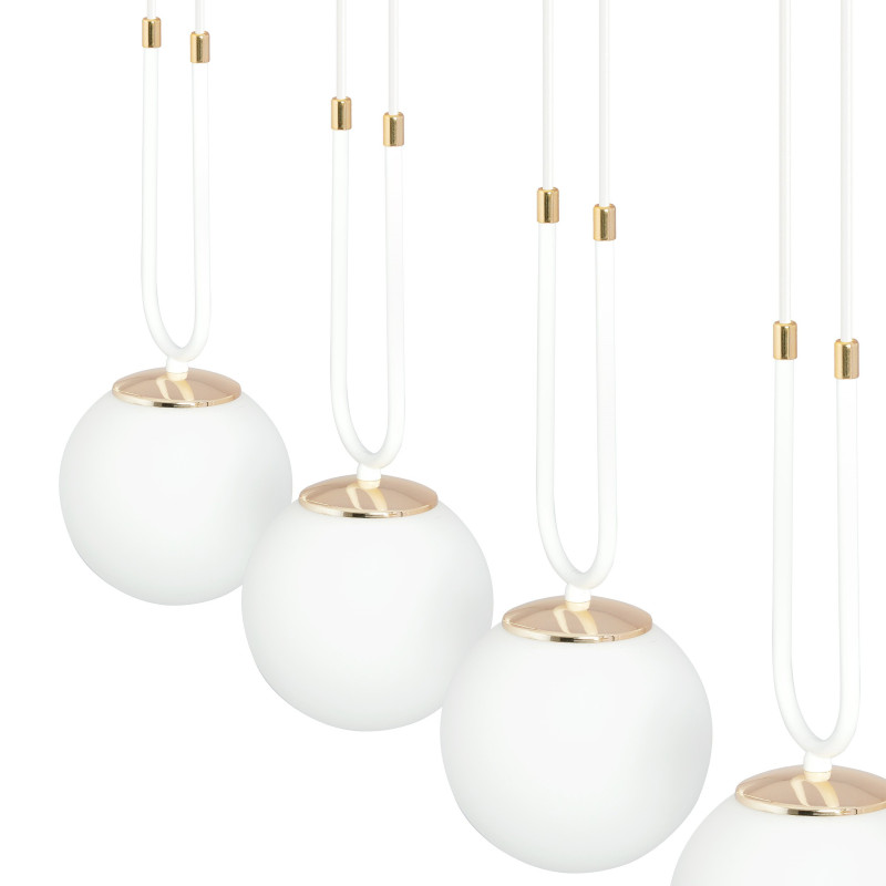 Suspension Design Glam Métal 3 lampes Boules Filiformes Blanches Style Chic 