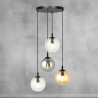 Suspension Design  Cosmo Métal 4 lampes Boules Transparentes, Argentées et Ambrées Style Chic 