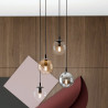 Suspension Design  Cosmo Métal 4 lampes Boules Transparentes, Argentées et Ambrées Style Chic 