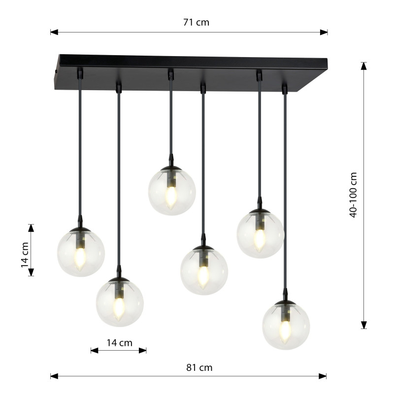 Suspension Design  Cosmo Métal 6 lampes Boules Transparentes Style Chic 