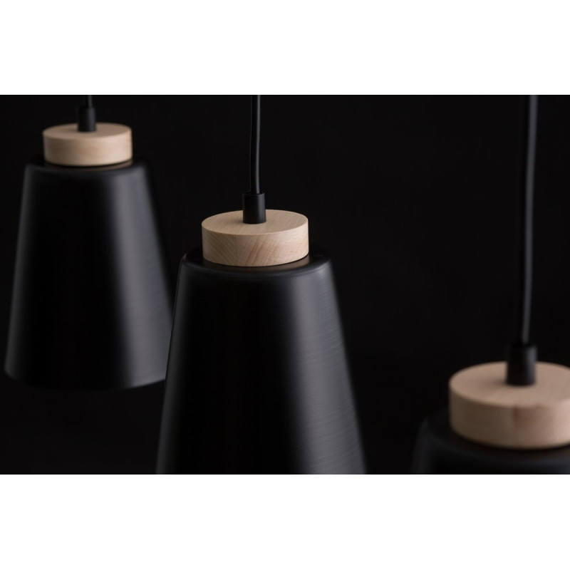 Suspension Design Bolero Métal et Bois 3 lampes Noires Style Moderne 