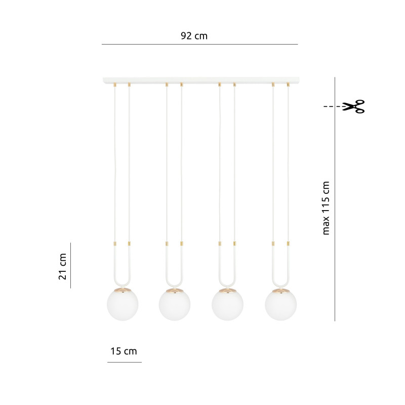 Suspension Design Glam Métal 4 lampes Boules Filiformes Blanches Style Chic 