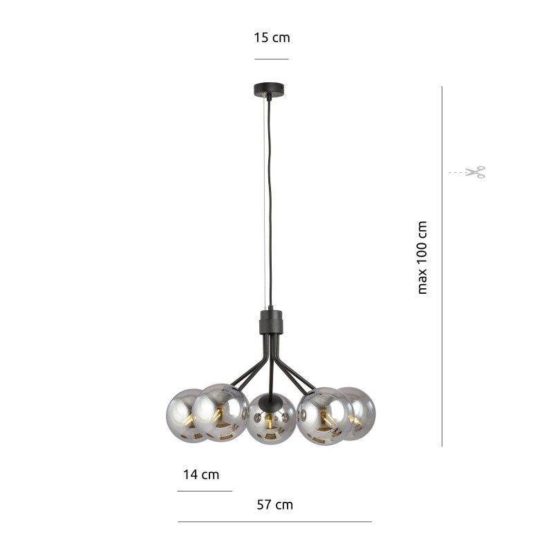 Suspension Design Nova Métal 5 lampes Boules Argentées Style Chic 