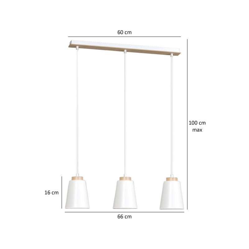 Suspension Design Bolero Métal et Bois 3 lampes Blanches Style Moderne 