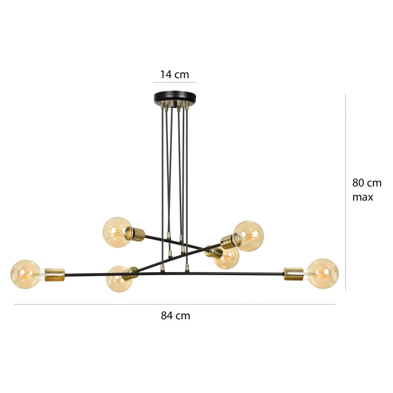 Suspension Design Vesio Métal 6 lampes Boules Noires Style Minimaliste 