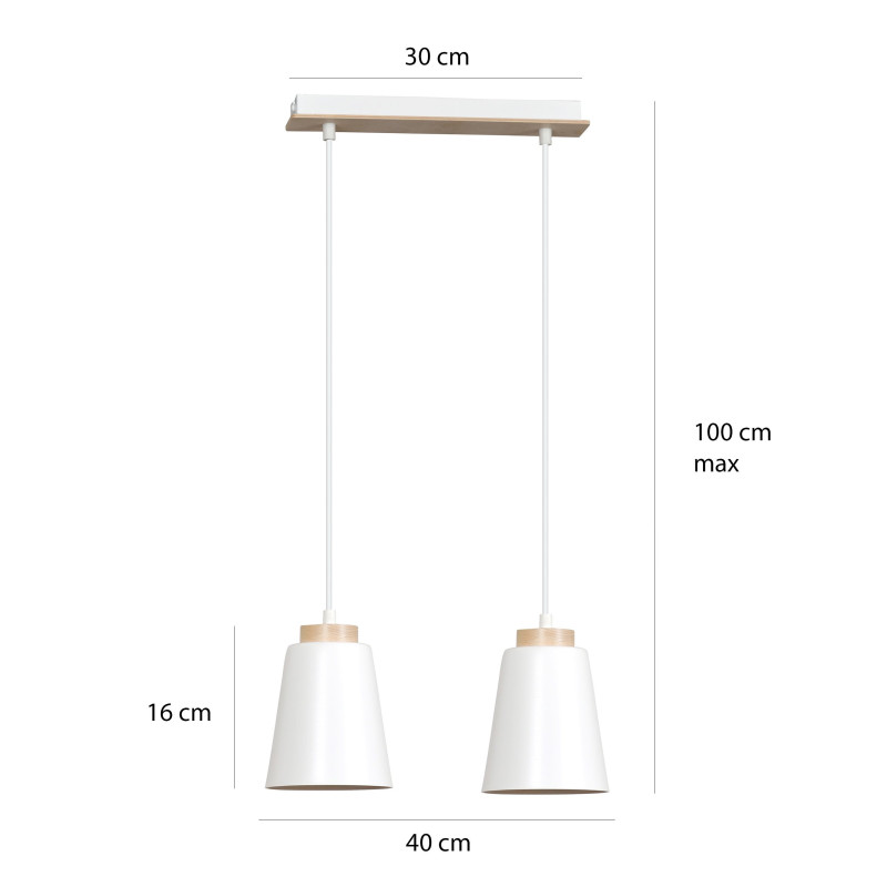 Suspension Design Bolero Métal et Bois 2 lampes Blanches Style Moderne 