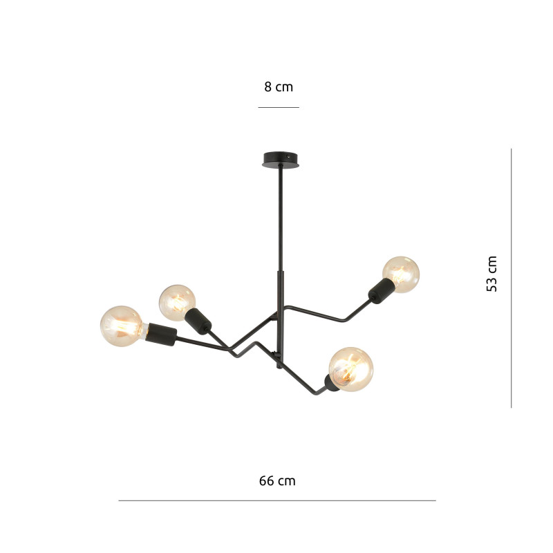 Plafonnier Design Frix Métal 4 lampes Déportées Noires Style Moderne 