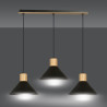 Suspension Design  Rowen Métal et Bois 3 lampes Evasés Noires Style Scandinave 