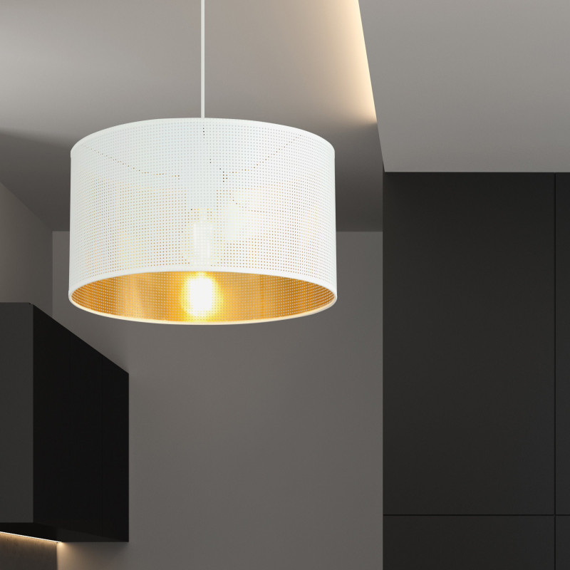 Suspension Design Aston Métal une Lampe Ronde Blanche et dorée Style Chic 