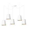 Suspension Design Link Métal  5 lampes Cloches Blanches et Dorées Style Industriel 