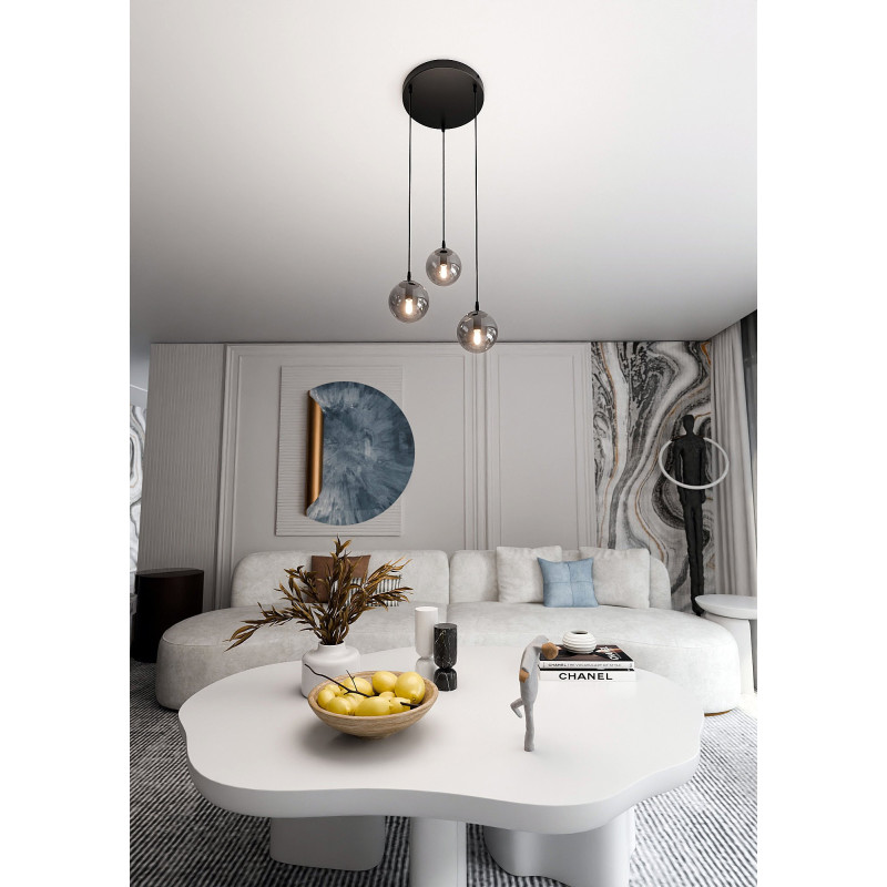 Suspension Design  Cosmo Métal 3 lampes Boules Argentées Style Chic 