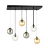 Suspension Design  Cosmo Métal 6 lampes Boules Transparentes et Argentées et Ambrées Style Chic 