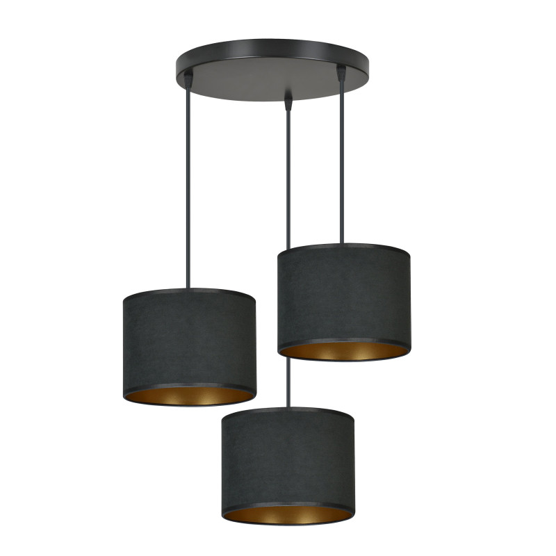 Suspension Design Hilde Métal 3 lampes Cylindres Noires Style Moderne 