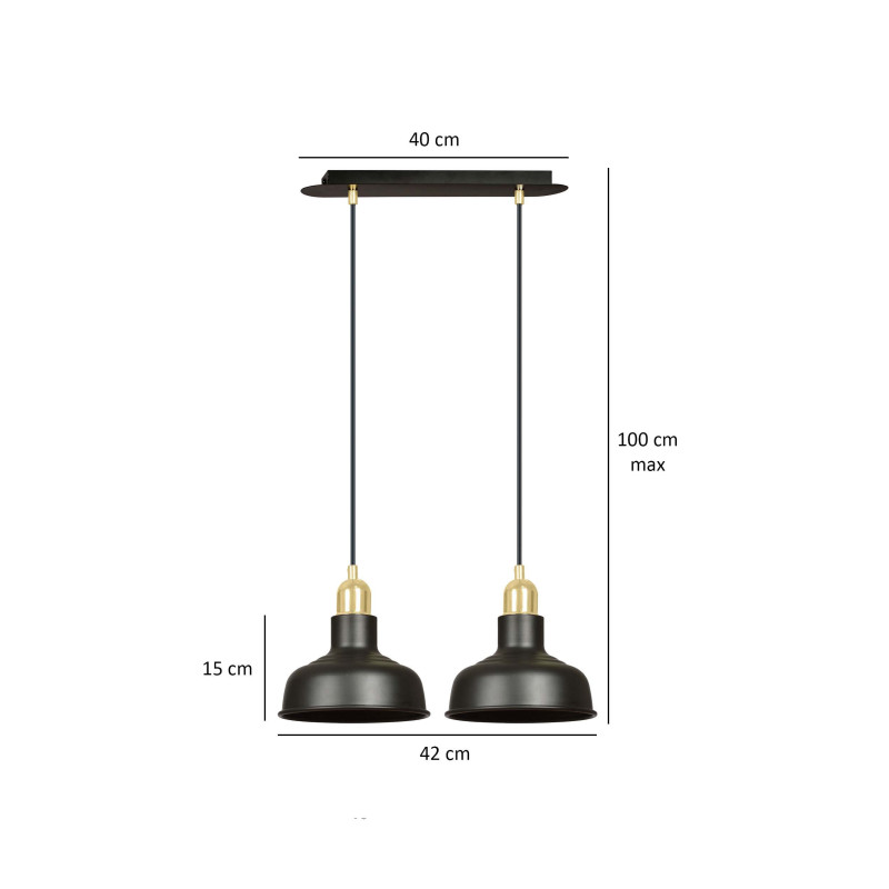 Suspension Design  Ibor Métal 2 lampes Coupoles Filiformes Noires Style Moderne 