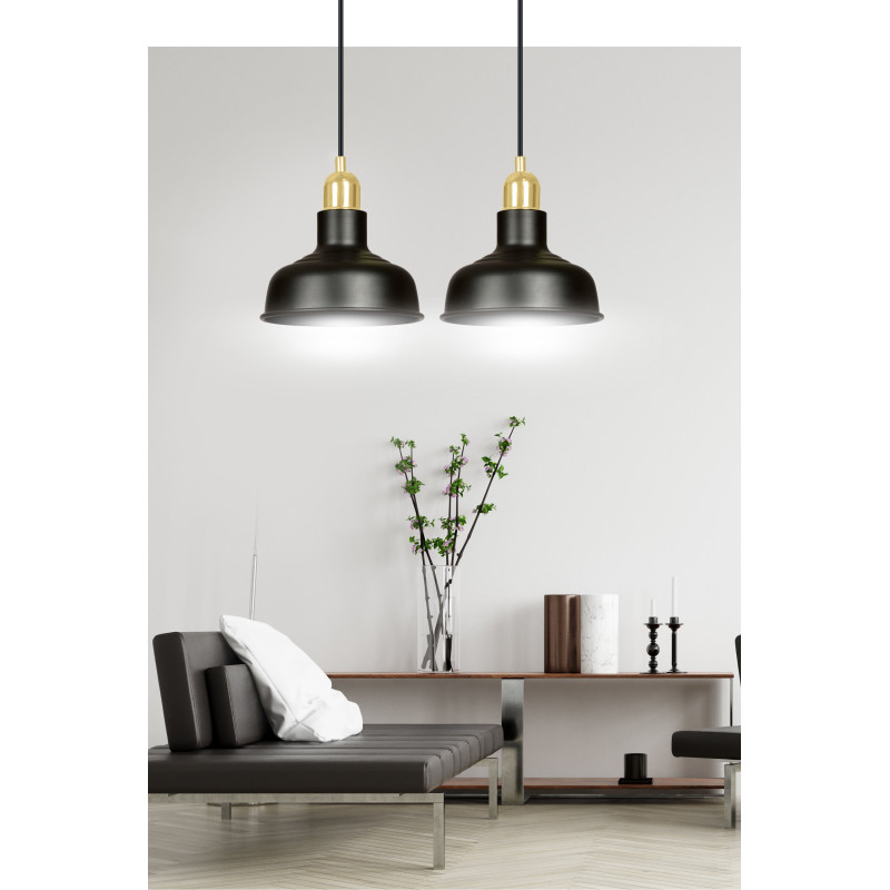 Suspension Design  Ibor Métal 2 lampes Coupoles Filiformes Noires Style Moderne 