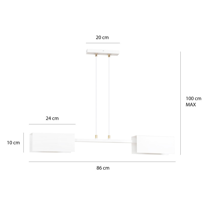 Suspension Design Tolos Métal 2 lampes Rectangles Déportées Blanches Style Minimaliste 