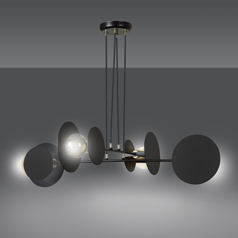 Suspension Design Idea Métal  4 lampes Noires Style Moderne 