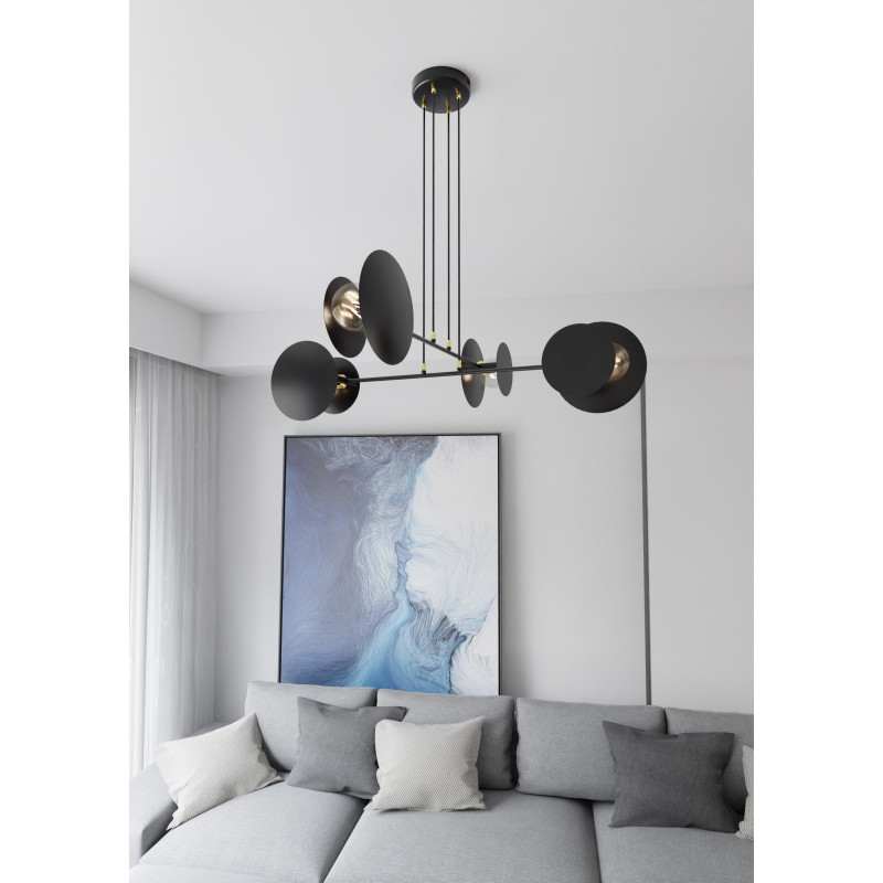 Suspension Design Idea Métal  4 lampes Noires Style Moderne 