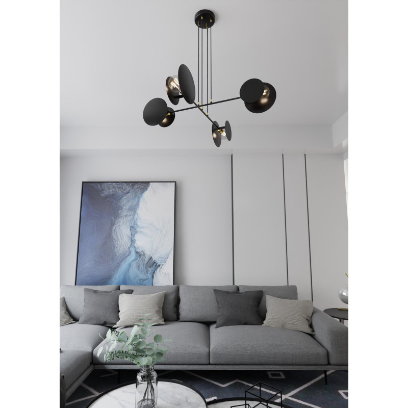 Suspension Design Idea Métal  4 lampes Noires Style Moderne 